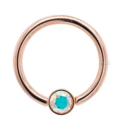 Gold Captive Bead Ring (CBR) With Bezel-set Mercury Mist Topaz Captive Bead -Body Vision Los Angeles 40374 BVLABodyVisionGoldCaptiveBeadRingCBRwithBezel setMercuryMistTopazCaptiveBeadSingle3mmRoseGold1