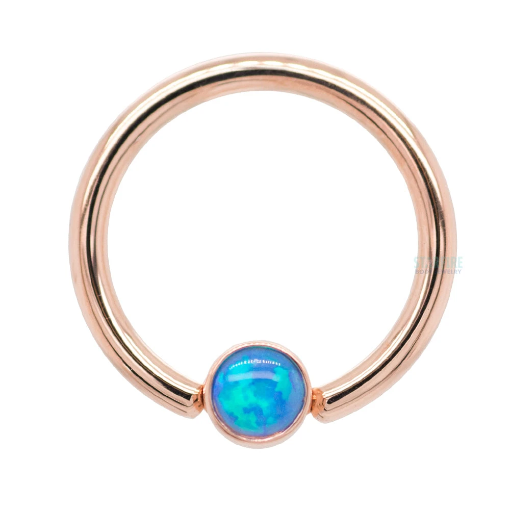 Captive Bead Ring (CBR) In Gold With Bezel-set Green Opal Captive Bead - Image 5