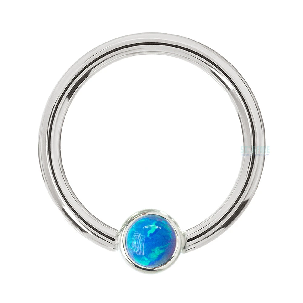 Captive Bead Ring (CBR) In Gold With Bezel-set Green Opal Captive Bead - Image 4