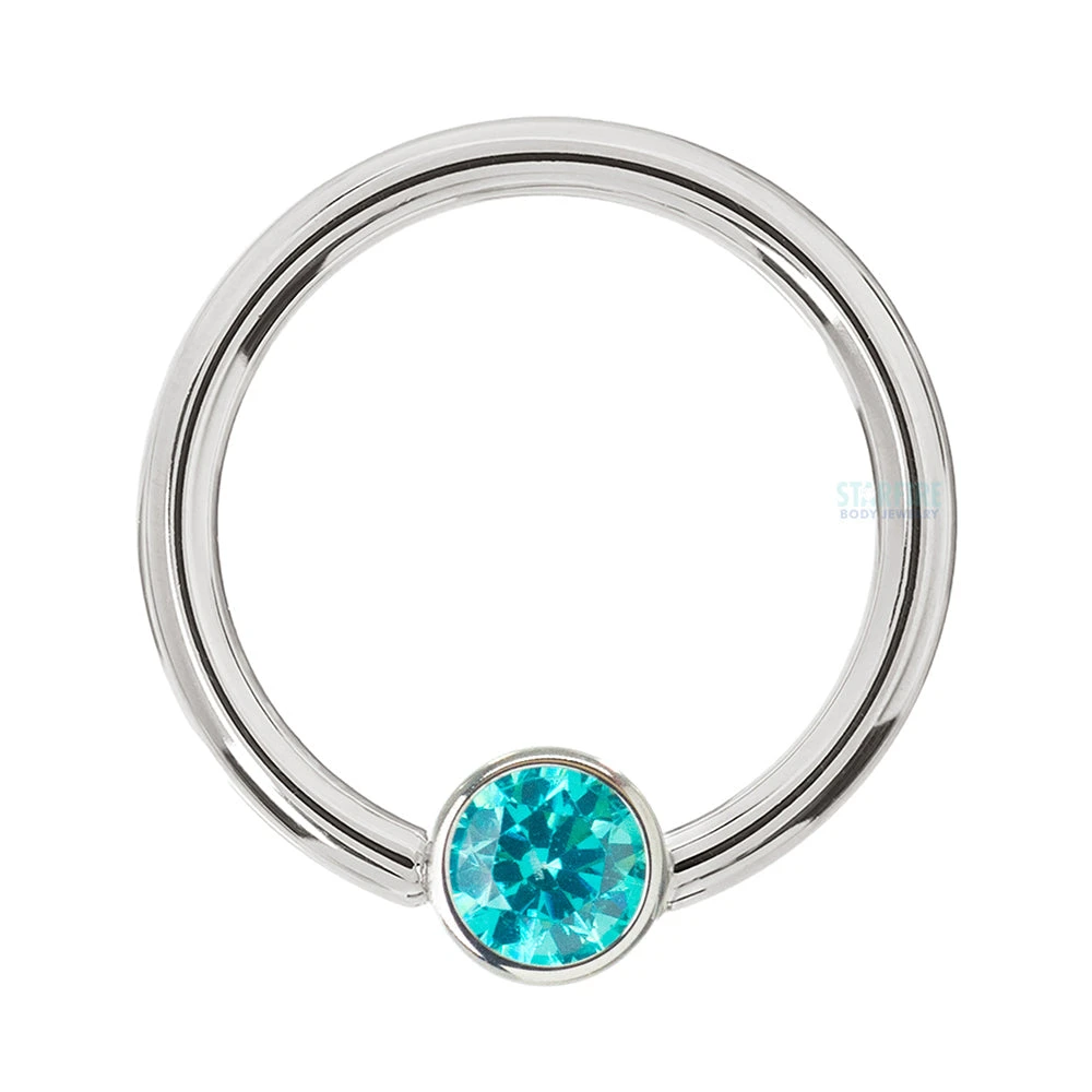 Captive Bead Ring (CBR) In Gold With Bezel-set Mint CZ Captive Bead - Image 6