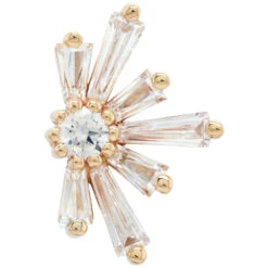 "Half Mininova" & "Half Supernova" Threaded End In Gold With White CZ's -Body Vision Los Angeles 40376 BodyVision BVLAHalfSupernovaThreadedEndinGoldwithWhiteCZ sSingle14mmYellowGold2