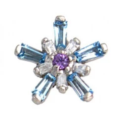 "Mininova" Threaded End In Gold With Swiss Blue Topaz' & White CZ's Surrounding An Amethyst