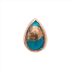 Copper Blue Turquoise Pear In Bezel Threaded End In Gold 7 Copper Blue Turquoise Pear In Bezel Threaded End In Gold -Body Vision Los Angeles 40384 BVLABodyVisionCopperBlueTurquoisePearCabFlatbackinGoldSingle4mmx2.5mmRoseGold2
