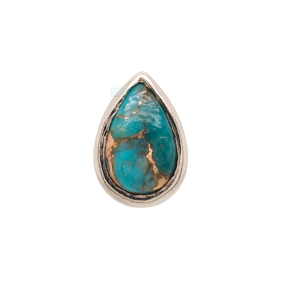 Copper Blue Turquoise Pear In Bezel Threaded End In Gold 3 Copper Blue Turquoise Pear In Bezel Threaded End In Gold - Image 3