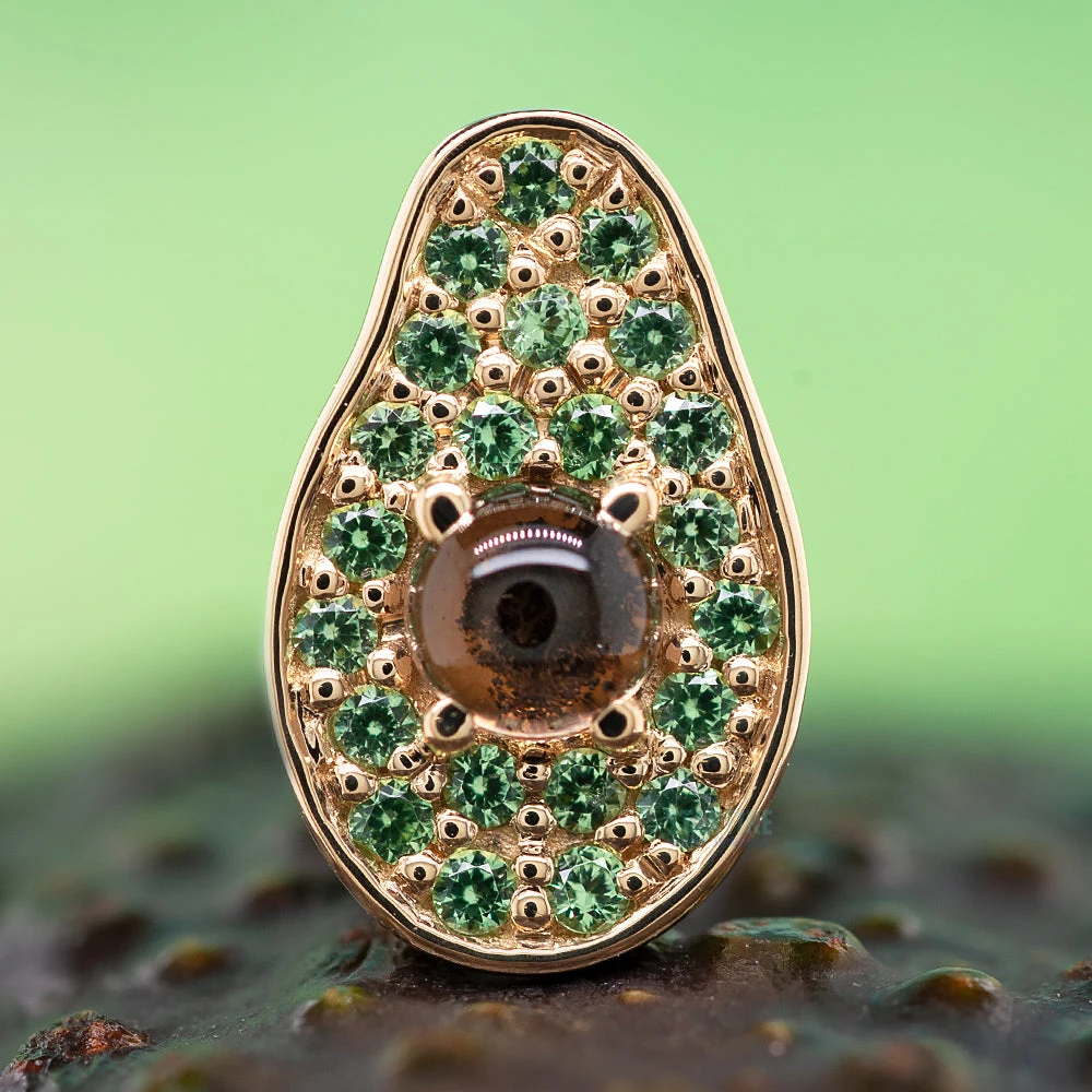 Avocado Threaded End In Gold With Tsavorite & Smoky Quartz 2 Avocado Threaded End In Gold With Tsavorite & Smoky Quartz - Image 2
