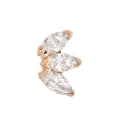 Triple Marquise Fan Threaded End In Gold With White CZ's -Body Vision Los Angeles 40444 BVLABodyVisionTripleMarquiseFanFlatbackinGoldwithWhiteCZ sSingleSmallYellowGold2