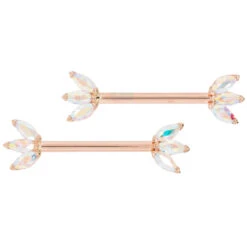 Triple Marquise Fan Forward Facing Nipple Barbells In Gold With Mercury Mist Topaz'