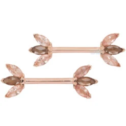 Triple Marquise Fan Forward Facing Nipple Barbells In Gold With Oregon Sunstone & Zawadi Sapphire