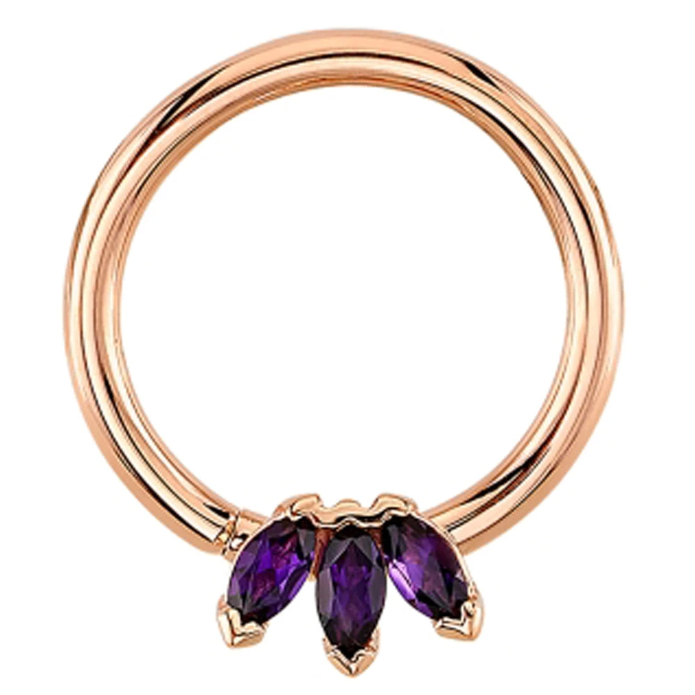 Triple Marquise Fan Seam Ring In Gold With Amethyst 1 Triple Marquise Fan Seam Ring In Gold With Amethyst