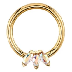 Triple Marquise Fan Seam Ring In Gold With Mercury Mist Topaz'