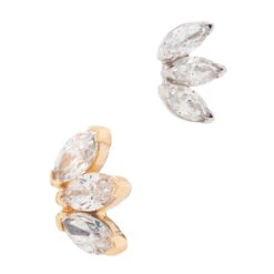 Triple Marquise Fan Threaded End In Gold With White CZ's