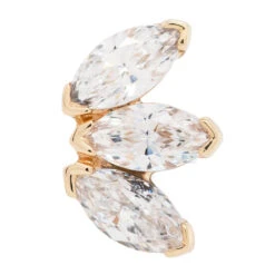 Triple Marquise Fan Threaded End In Gold With White CZ's -Body Vision Los Angeles 40444 BodyVisionBVLATripleMarquiseFaninGoldwithWhiteCZ sonflatbackSingleLargeYellowGold2