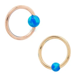 Captive Bead Ring (CBR) In Gold With Sky Blue Opal Captive Bead