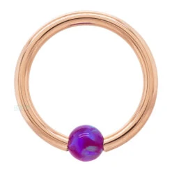 Captive Bead Ring (CBR) In Gold With Purple Opal Captive Bead