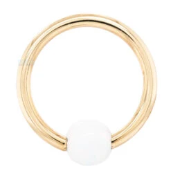 Captive Bead Ring (CBR) In Gold With White Opal Captive Bead -Body Vision Los Angeles 40479 BVLABodyVisionCaptiveBeadRingCBRinGoldwithOpalCaptiveBeadSingle16ga.3.84mmYellowGoldWhiteOpal1