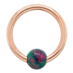 Captive Bead Ring (CBR) In Gold With Black Multi Opal Captive Bead -Body Vision Los Angeles 40479 BVLABodyVisionCaptiveBeadRingCBRinGoldwithOpalCaptiveBeadSingle16ga.RoseGoldBlackMultiOpal2