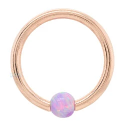 Captive Bead Ring (CBR) In Gold With Lavender Opal Captive Bead -Body Vision Los Angeles 40479 BVLABodyVisionCaptiveBeadRingCBRinGoldwithOpalCaptiveBeadSingle3.8RoseGoldLavenderOpal3mm