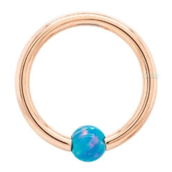 Captive Bead Ring (CBR) In Gold With Teal Opal Captive Bead