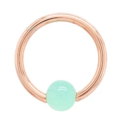 Captive Bead Ring (CBR) In Gold With Chrysoprase Captive Bead