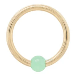 Captive Bead Ring (CBR) In Gold With Chrysoprase Captive Bead -Body Vision Los Angeles 40479 BodyVision BVLACaptiveBeadRingCBRinGoldwithChrysopraseCaptiveBeadSingleYellowGold16ga3.83mm2