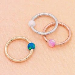 Captive Bead Ring (CBR) In Gold With Pink Opal Captive Bead -Body Vision Los Angeles 40479 BodyVision BVLACaptiveBeadRingCBRinGoldwithOpalCaptiveBead 18ga.5.16zFunky ae245ce4 c8b9 45e6 a1a5 19bd032bc462