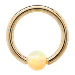 Captive Bead Ring (CBR) In Gold With Limon (Yellow) Opal Captive Bead -Body Vision Los Angeles 40479 BodyVision BVLACaptiveBeadRing CBR inGoldwithLimon Yellow OpalCaptiveBeadSingleYellowGold14g3.84mm2