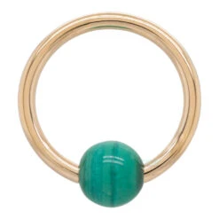 Captive Bead Ring (CBR) In Gold With Malachite Captive Bead