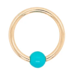 Captive Bead Ring (CBR) In Gold With Turquoise Captive Bead -Body Vision Los Angeles 40479 BodyVison BVLACaptiveBeadRingCBRinGoldwithTurquoiseCaptiveBeadSingleYellowGold5.163mm2
