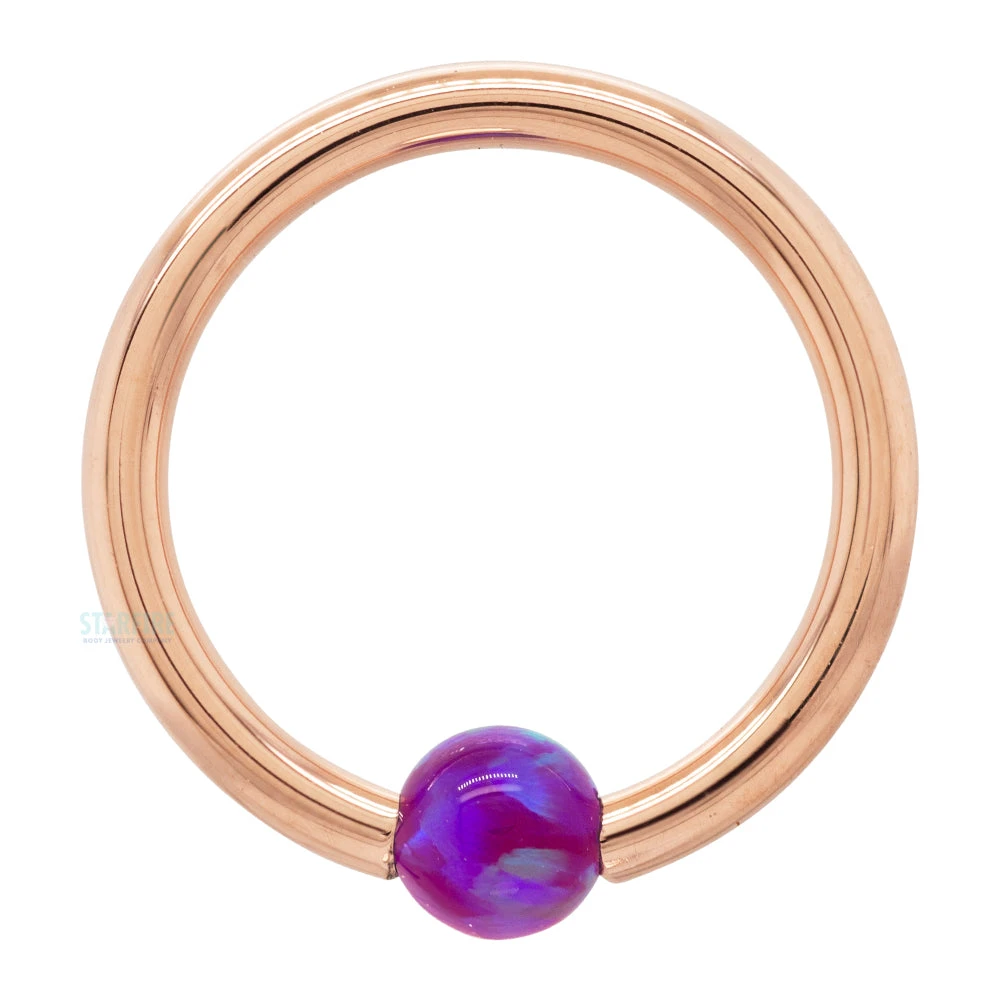 Captive Bead Ring (CBR) In Gold With Purple Opal Captive Bead - Image 6