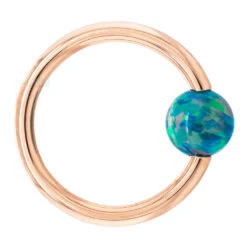 Captive Bead Ring (CBR) In Gold With Teal Opal Captive Bead -Body Vision Los Angeles 40479 BVLA Body Vision Captive Bead Ring CBR in Gold with Opal Captive Bead Single 16 ga. 3.8 4mm Rose Gold Teal Opal 2 79679daf 8bba 4e96 ba8e 351629f8ce7d