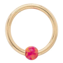 Captive Bead Ring (CBR) In Gold With Fuchsia Opal Captive Bead