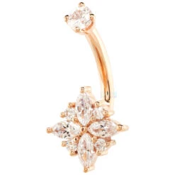 "Pleades" Navel J Curve In Gold With White CZ's