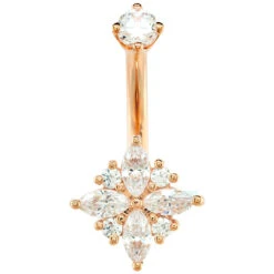 "Pleades" Navel J Curve In Gold With White CZ's -Body Vision Los Angeles 40480 BodyVIsion BVLAPleadesNavelJCurveinGoldwithWhiteCZSingleRoseGold2