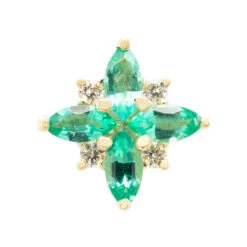 "Mini Pleades" Threaded End In Gold With Emerald & Diamonds