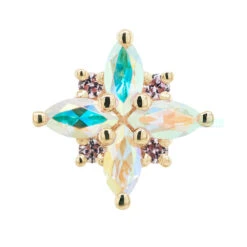 "Mini Pleades" Threaded End In Gold With Mercury Mist Topaz & Light Pink Sapphires -Body Vision Los Angeles 40480 BodyVision BVLAMiniPleadesThreadedEndinGoldwithMercuryMistTopaz LightPinkSapphiresSingleYellowGoldMini2