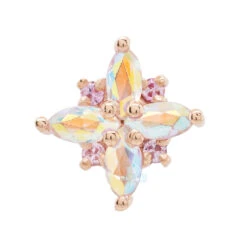 "Mini Pleades" Threaded End In Gold With Mercury Mist Topaz & Light Pink Sapphires -Body Vision Los Angeles 40480 BodyVision MiniPleadesThreadedEndinGoldwithMercuryMistTopaz LightPinkSapphiresSingleRoseGold2