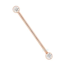 Forward Facing Industrial Barbell In Gold With White CZ's -Body Vision Los Angeles 40514 BodyVision BVLAForwardFacingIndustrialBarbellinGoldwithWhiteCZSingleRoseGold11.44mm2