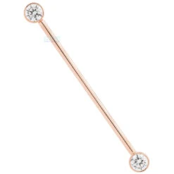 Forward Facing Industrial Barbell In Gold With White CZ's