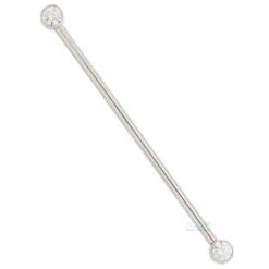 Forward Facing Industrial Barbell In Gold With White CZ's -Body Vision Los Angeles 40514 BodyVision BVLAForwardFacingIndustrialBarbellinGoldwithWhiteCZSingleWhiteGold3mm2