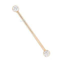 Forward Facing Industrial Barbell In Gold With White CZ's -Body Vision Los Angeles 40514 BodyVision BVLAForwardFacingIndustrialBarbellinGoldwithWhiteCZSingleYellowGold11.44mm2