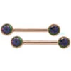 Forward Facing Nipple Barbells In Gold With Mystic Topaz