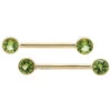 Forward Facing Nipple Barbells In Gold With Peridot