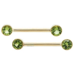 Forward Facing Nipple Barbells In Gold With Peridot