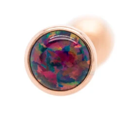 Opal Cabochon In Cup Setting Tongue Barbell In Gold With Ball Bottom - 14 Ga.