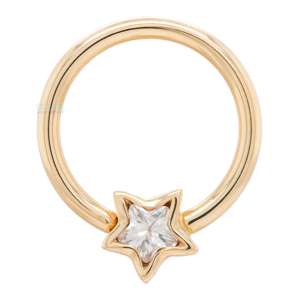 "Razmatazz" Star Bezel Fixed Bead Ring (FBR) In Gold With White CZ 3 "Razmatazz" Star Bezel Fixed Bead Ring (FBR) In Gold With White CZ - Image 3
