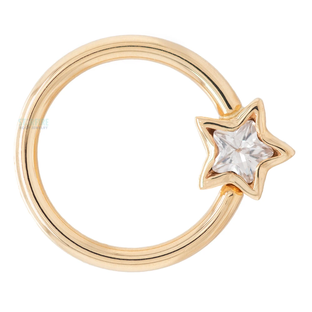 "Razmatazz" Star Bezel Fixed Bead Ring (FBR) In Gold With White CZ 1 "Razmatazz" Star Bezel Fixed Bead Ring (FBR) In Gold With White CZ