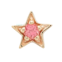 Concentric Star Threaded End In Gold With Padparadscha Sapphire -Body Vision Los Angeles 40518 BodyVision BVLAConcentricStarThreadedEndinGoldwithPadparadschaSapphireSingleYellowGold2