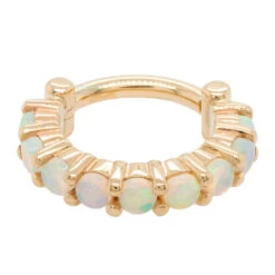 "Telesto" Hinge Ring In Gold With Genuine White Opals