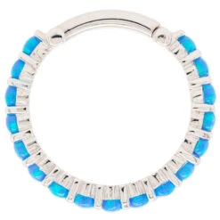 "Telesto" Hinge Ring In Gold With Sky Blue Opals -Body Vision Los Angeles 40532 BodyVision BVLATelestoHingeRinginGoldwithSkyBlueOpalSingle14ga1.22mmWhiteGold3