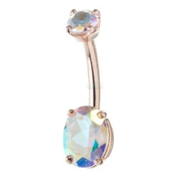 Oval Prong Navel Curve In Gold With Mercury Mist Topaz